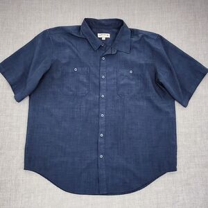 Orvis Polyester Summer Style Navy Blue Button Down Double Pocket Casual Shirts.